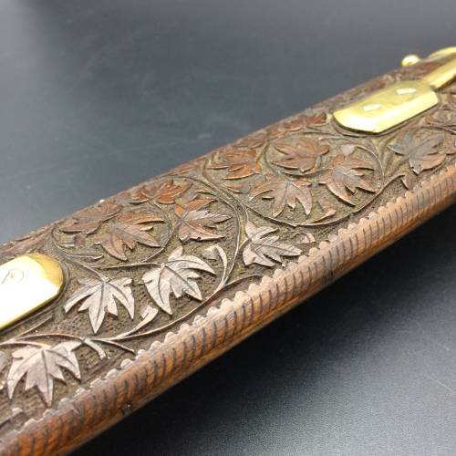 Beautiful Vintage Wood and Brass Cased Knife and Fork Carving Set