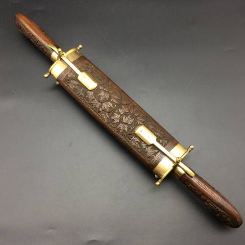Beautiful Vintage Wood and Brass Cased Knife and Fork Carving Set