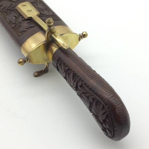 Beautiful Vintage Wood and Brass Cased Knife and Fork Carving Set