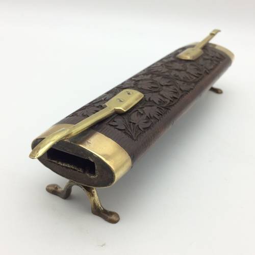 Beautiful Vintage Wood and Brass Cased Knife and Fork Carving Set
