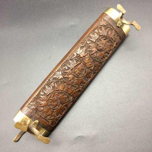 Beautiful Vintage Wood and Brass Cased Knife and Fork Carving Set