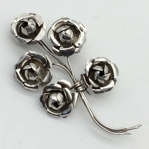 Early Mexican Silver `Rose` Brooch