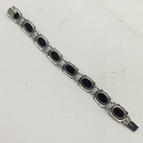 Early Solid Silver Onyx and Marcasite Bracelet