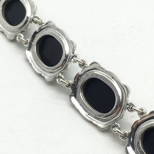 Early Solid Silver Onyx and Marcasite Bracelet