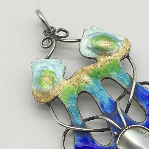 Rare `Arts and Crafts` Silver and Enamel Pendant (Signed)