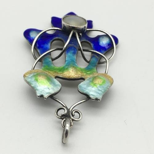 Rare `Arts and Crafts` Silver and Enamel Pendant (Signed)