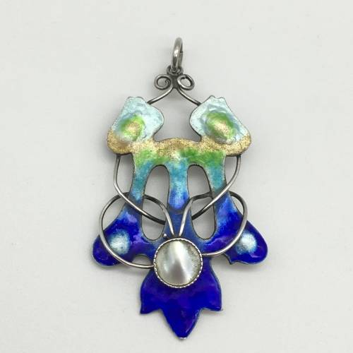 Rare `Arts and Crafts` Silver and Enamel Pendant (Signed)