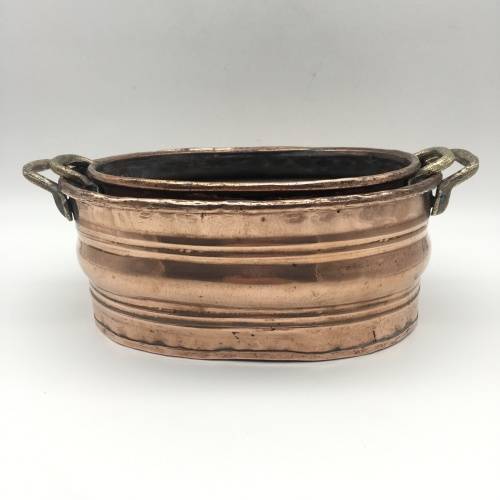 Two Vintage Copper and Brass Oval Planters or Bowls