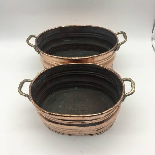 Two Vintage Copper and Brass Oval Planters or Bowls