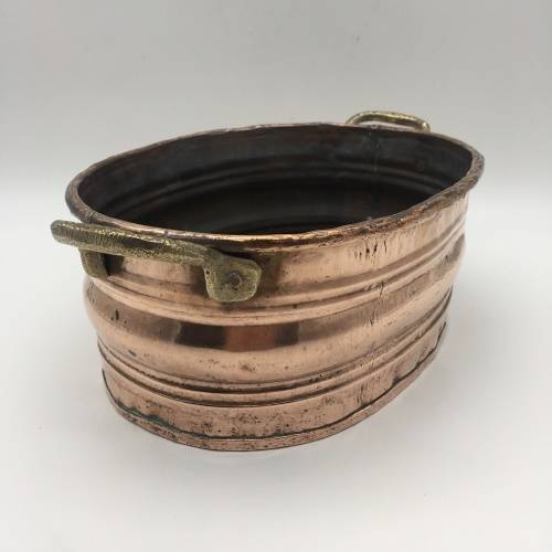 Two Vintage Copper and Brass Oval Planters or Bowls