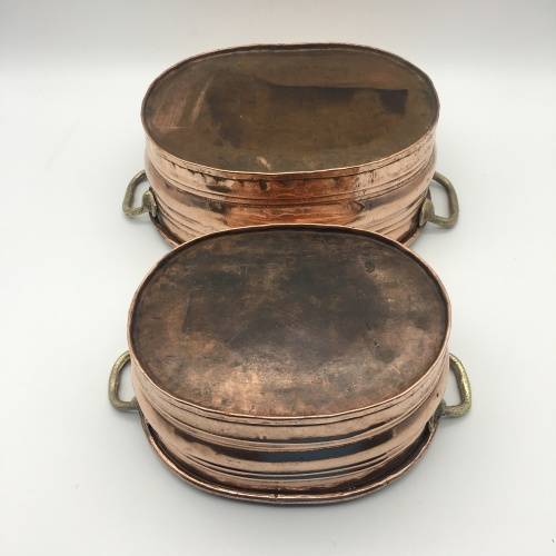 Two Vintage Copper and Brass Oval Planters or Bowls