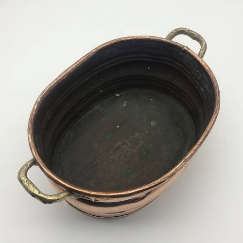 Two Vintage Copper and Brass Oval Planters or Bowls