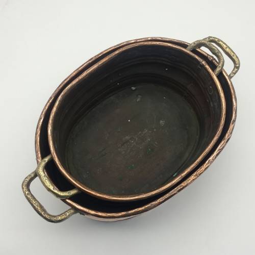 Two Vintage Copper and Brass Oval Planters or Bowls
