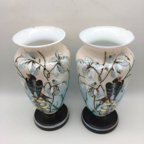 Impressive Antique Opaline Painted Glass Vases