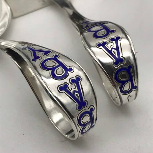 Antique Silver and Enamel Baby Spoon and Pusher
