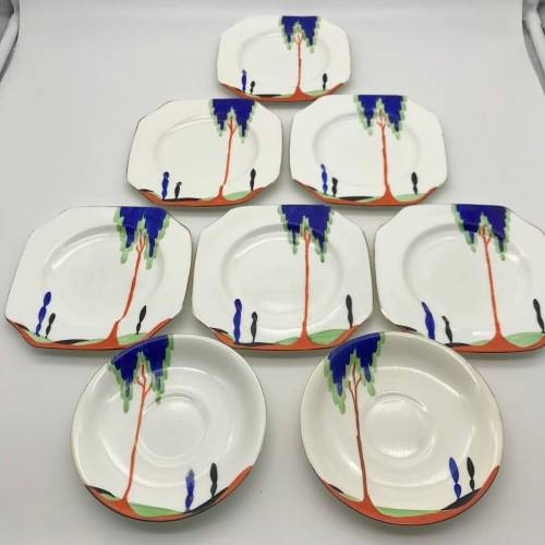 Scarce Art Deco `Carlton China - Sylvan Tree` Side Plates and Saucers (8)