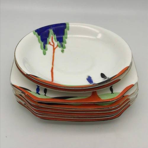 Scarce Art Deco `Carlton China - Sylvan Tree` Side Plates and Saucers (8)