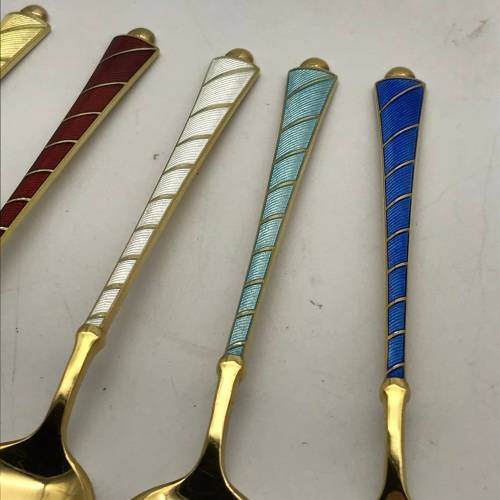 Danish Silver & Enamel Boxed Spoons (Asprey`s)