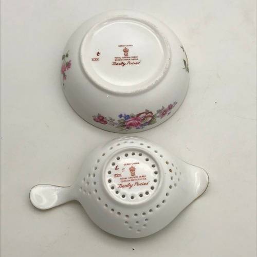 Royal Crown Derby `Posies` Tea Strainer & Dish