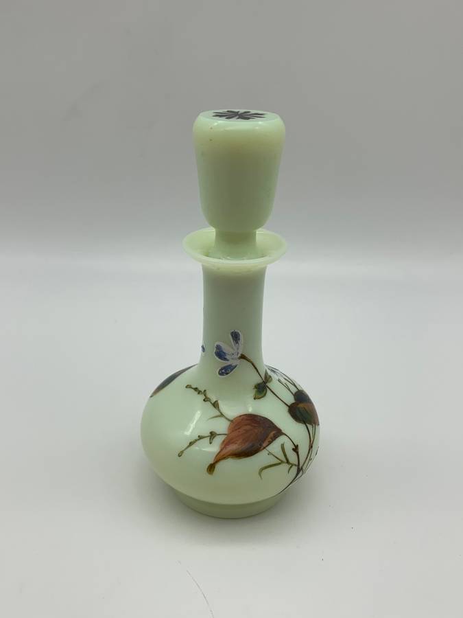 Antique Hand Painted Opaline Glass Scent Bottle