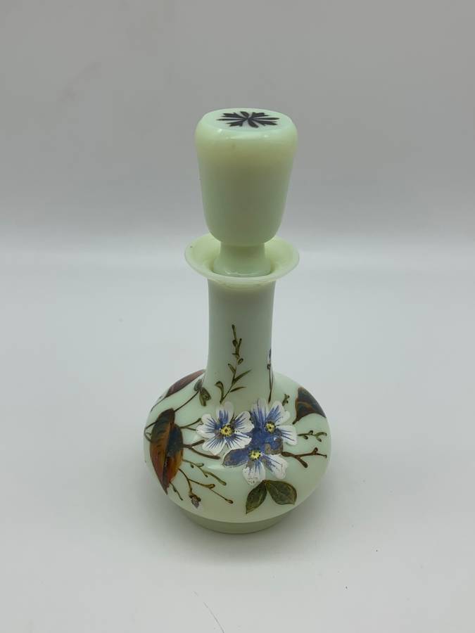 Antique Hand Painted Opaline Glass Scent Bottle