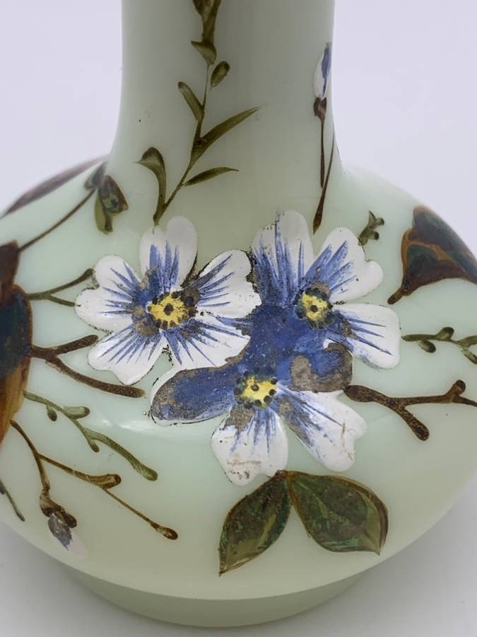 Antique Hand Painted Opaline Glass Scent Bottle