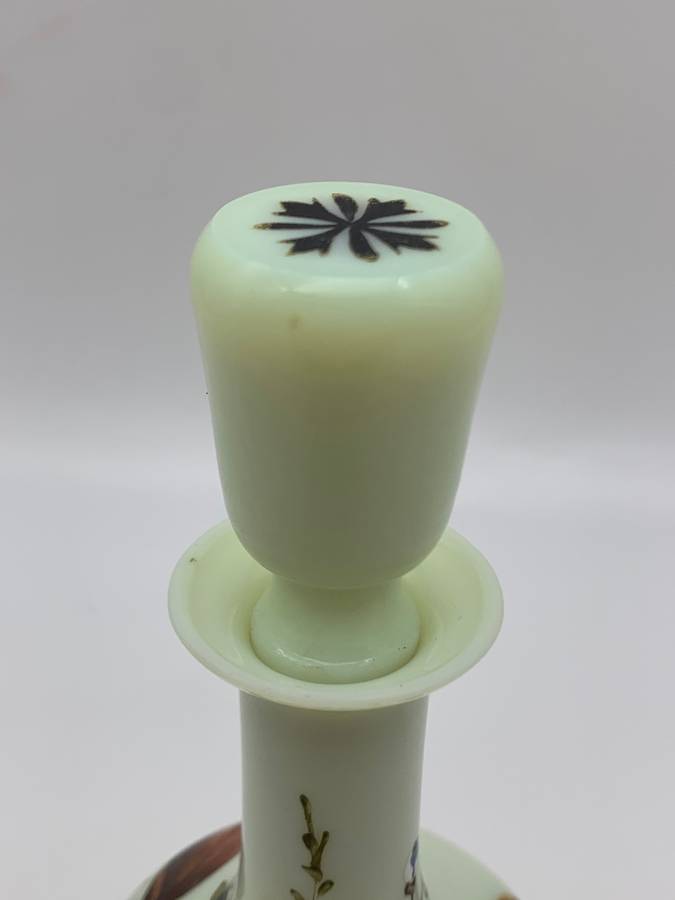 Antique Hand Painted Opaline Glass Scent Bottle