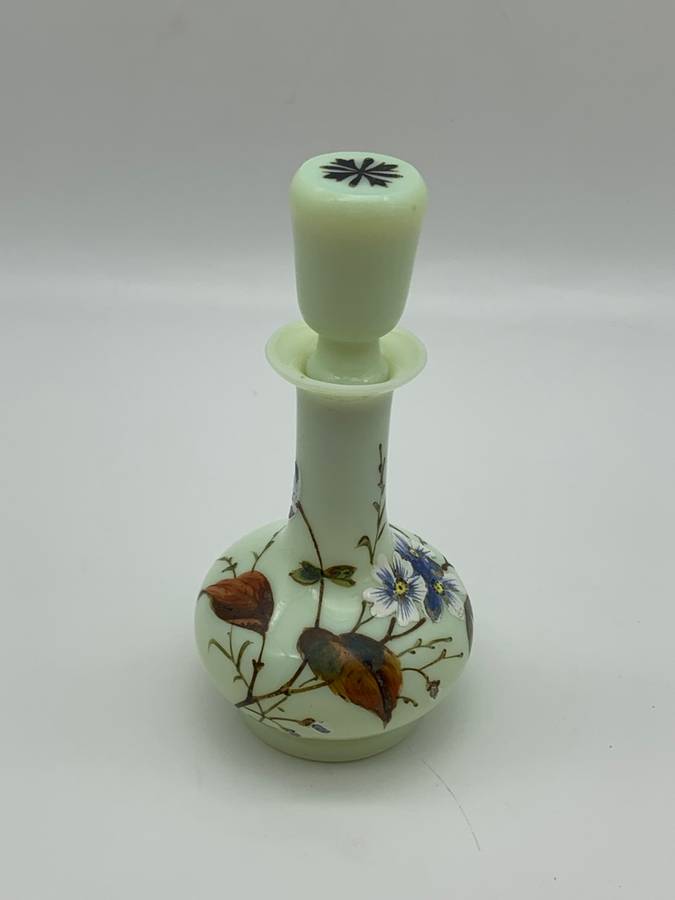 Antique Hand Painted Opaline Glass Scent Bottle