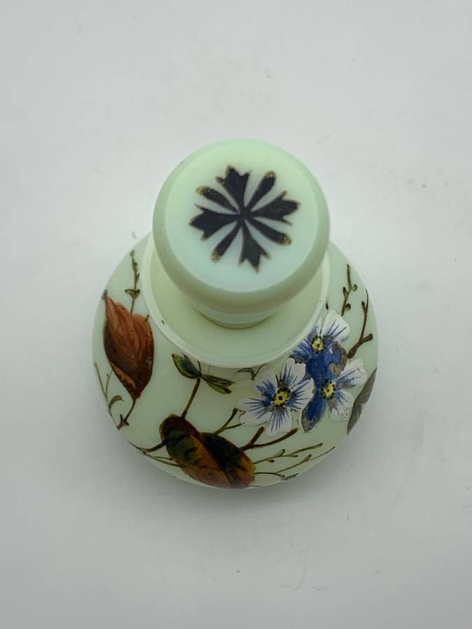 Antique Hand Painted Opaline Glass Scent Bottle