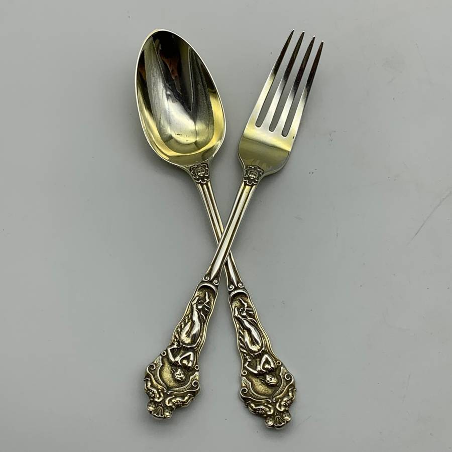 Victorian Silver Gilt Christening Fork & Spoon Set (Chawner & Co. 1867)