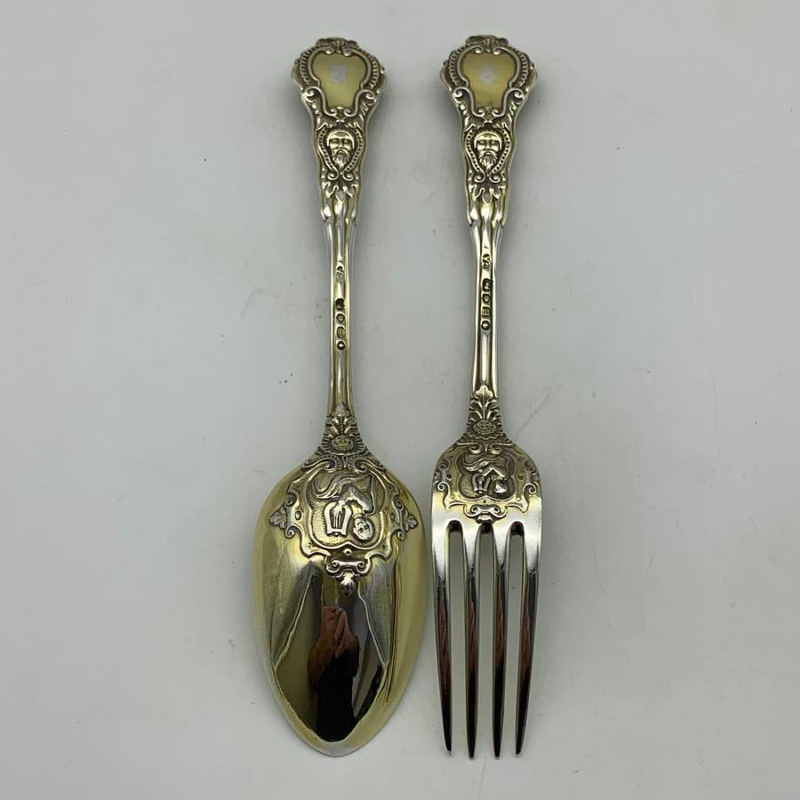Victorian Silver Gilt Christening Fork & Spoon Set (Chawner & Co. 1867)