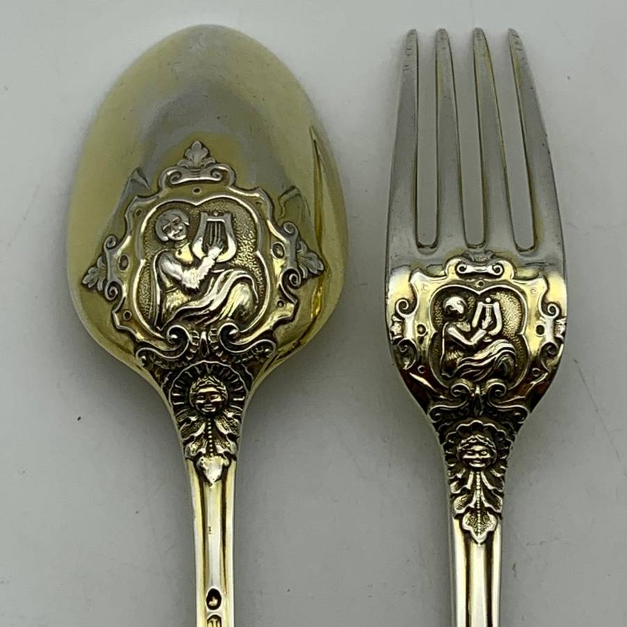Victorian Silver Gilt Christening Fork & Spoon Set (Chawner & Co. 1867)