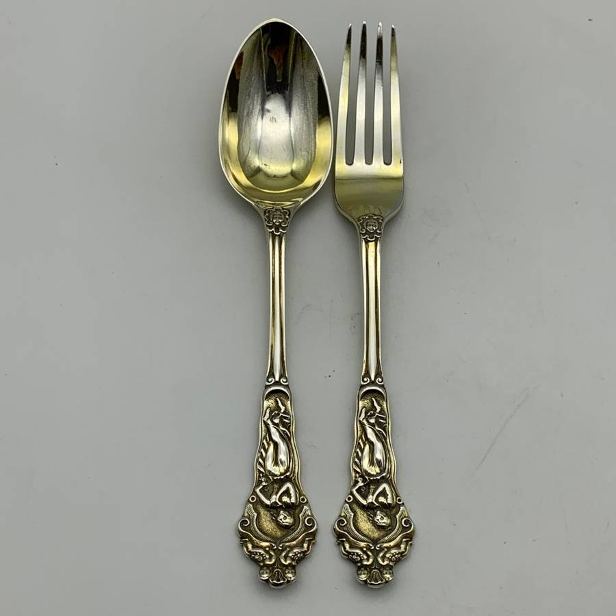 Victorian Silver Gilt Christening Fork & Spoon Set (Chawner & Co. 1867)