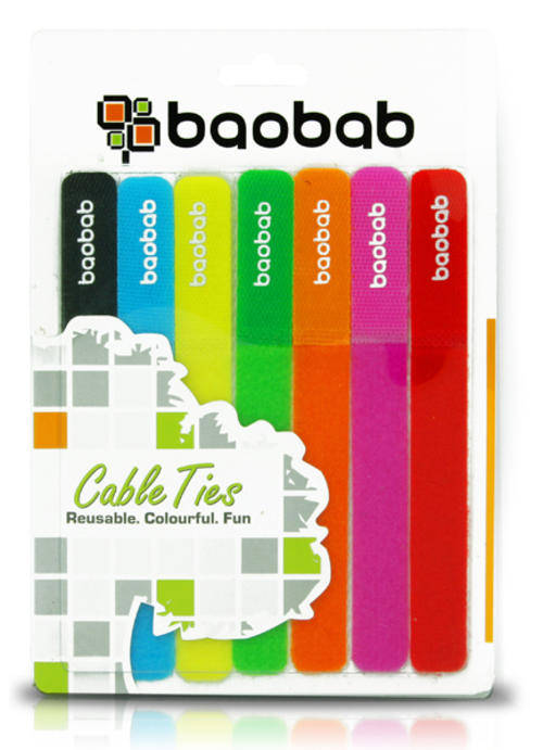 **PACK OF 7 MIXED BAOBAB VELCRO CABLE TIES ORGANISE CABLES, COLOUR MANAGEMENT, RE-USABLE DESIGN**