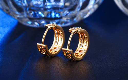 18K Gold Plated CZ diamond Hoop Earrings Engagement jewellery for women