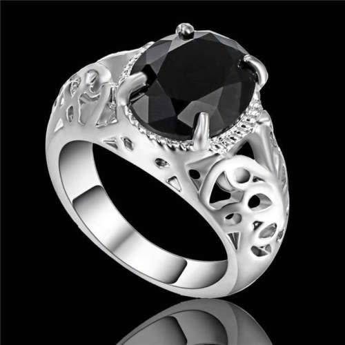 10KT white Gold Filled Black Sapphire Ring  Size 9