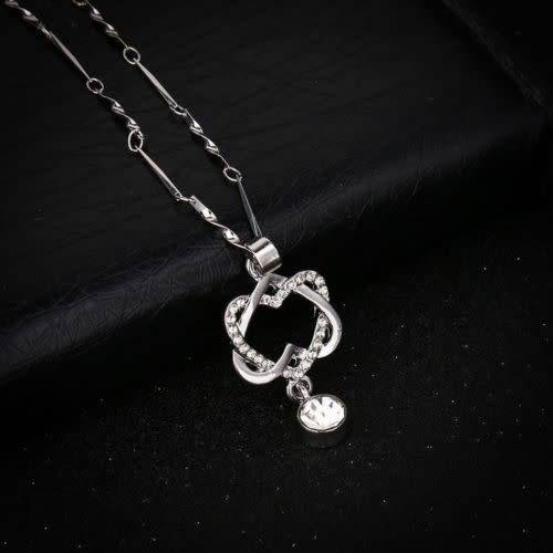 925 Sterling Silver Fashion Women Double Heart Pendant Necklace Chain