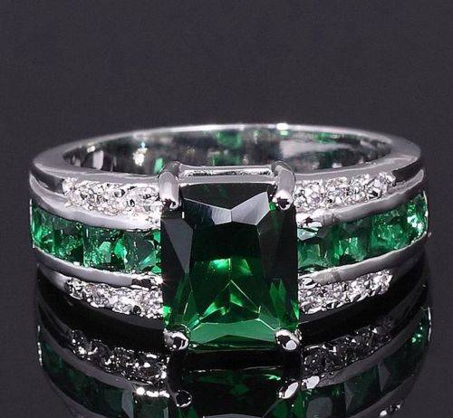 18kt White Gold Filled Emerald Ring Size 10