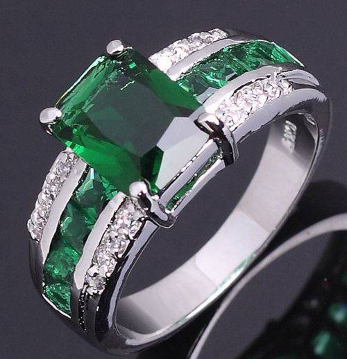 18kt White Gold Filled Emerald Ring Size 10