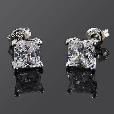 Gorgeous Silver Simulated Diamond Square Earrings