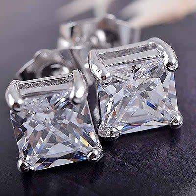 Gorgeous Silver Simulated Diamond Square Earrings