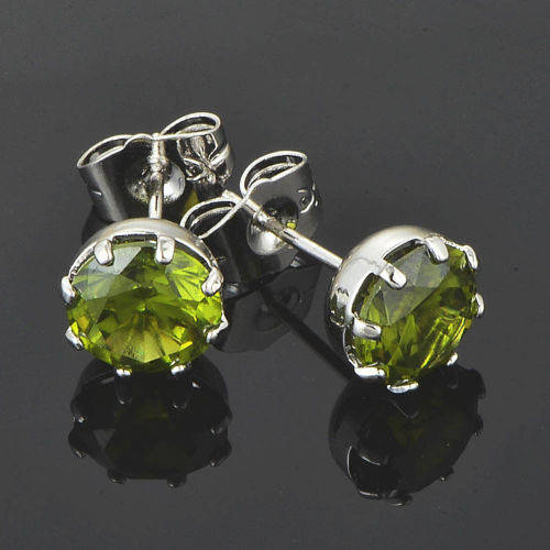 Alluring Green Peridot Crystal Stud Earrings (August Birthstone)