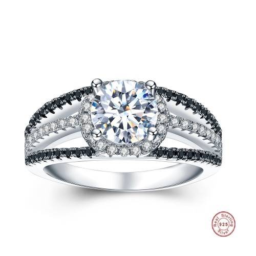 Solid Sterling Silver Black Awn Ring With 39 1ct Simulated Diamonds