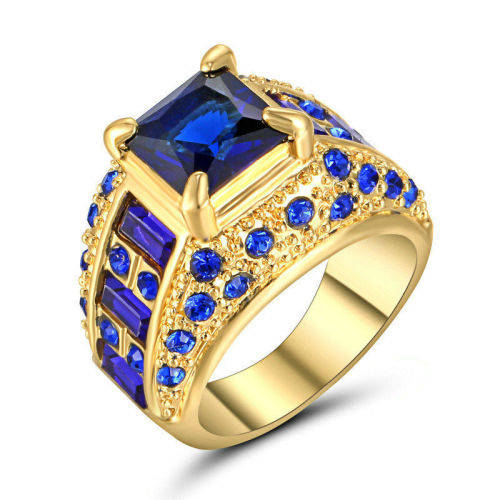 REMARKABLE!! Yellow Gold Filled Ring With Blue Sapphire Size 6 US
