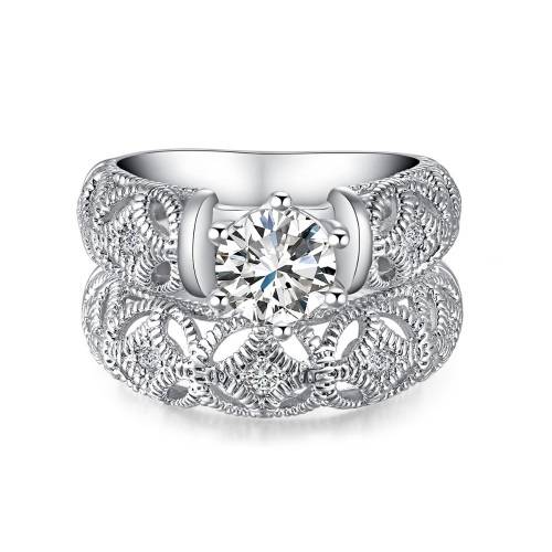 White Gold Filled Ring Set With 10 Simulated Diamonds