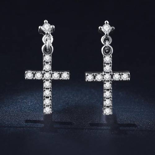 FANTASTIC! Cross Earrings With 11 0,75ct Simulated Diamonds