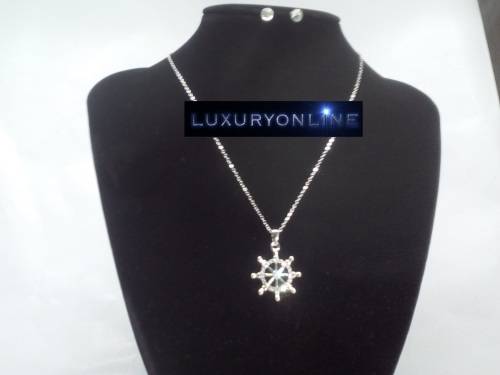 CAPTIVATING! Ship's Helm And Earring Set With 24 0.75 Carat Simulated Diamonds