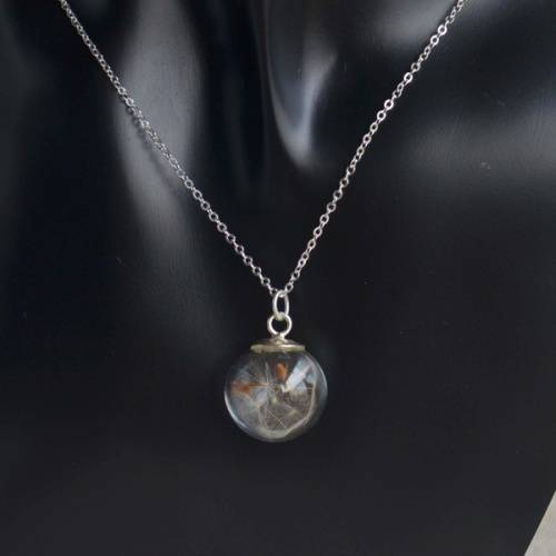 Solid 925 Sterling Silver Snake Chain Necklace With Dandelion Crystal Ball Pendant