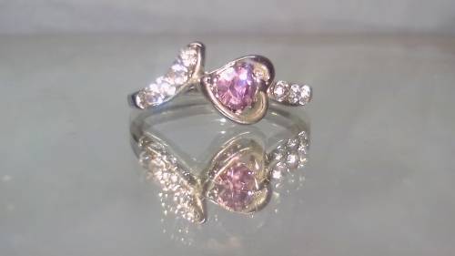 DAZZLING! Heart Shaped Ring With 0.75 Carat Simulated White & Pink Diamonds Size 9 US