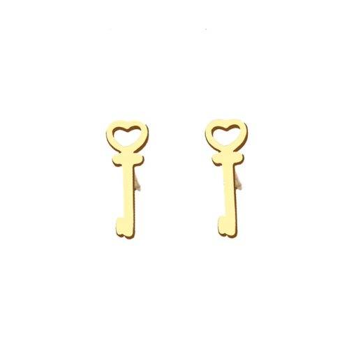 GORGEOUS! 100% Titanium Heart Key Stud Earrings **R 279** (GOLD)